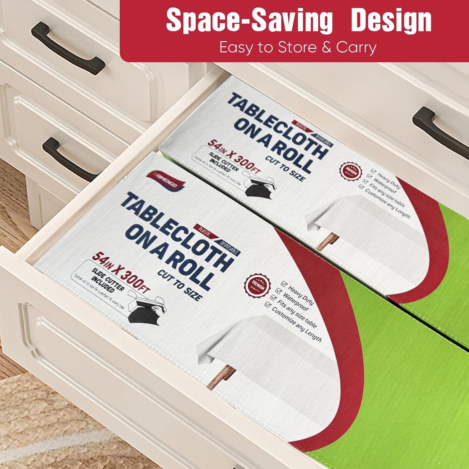 54in x 300Ft Aqua Plastic Table Cloth Roll with 18 Pcs Stainless Steel Clips, Disposable Table Cover Roll in A Cut-to-Size Box with Slide Cutter, Tablecloth for Parties, Birthdays, Picnics