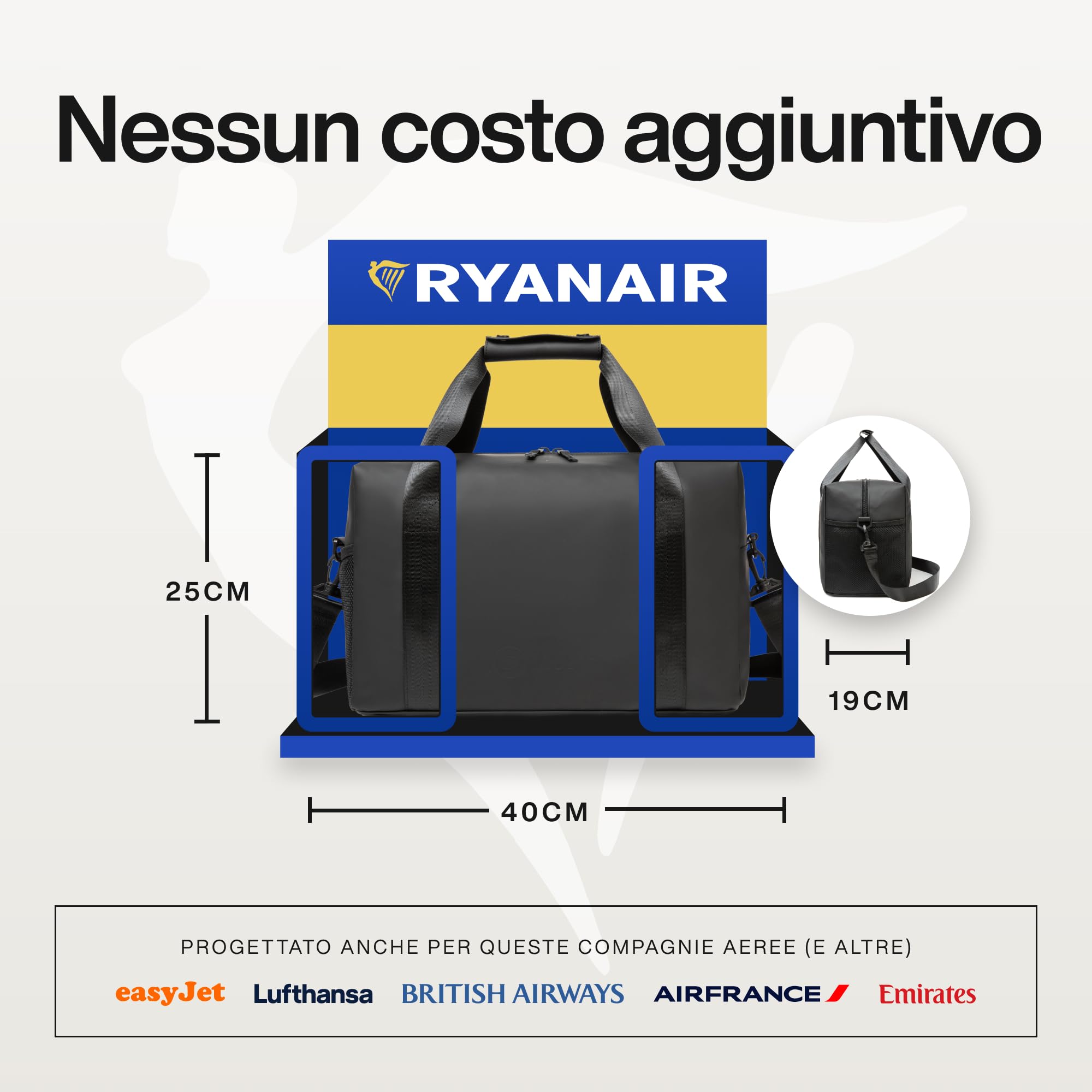 TRAVEL DUDE Borsa Ryanair 40x20x25 – Perfetto Bagaglio a Mano per Viaggio, Compatibile con Ryanair & Wizzair, Nero