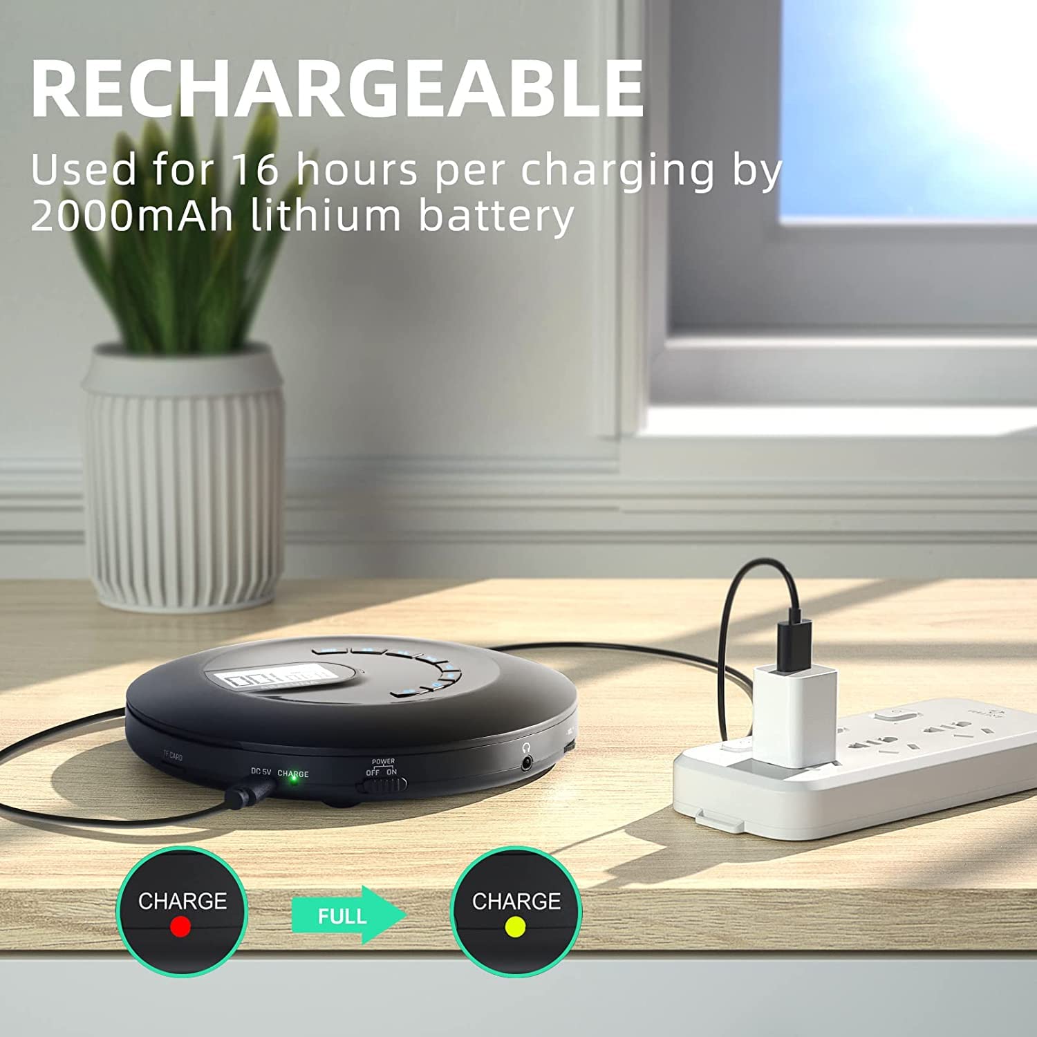 Arafuna Lecteur CD Portable Rechargeable pour Voiture, Lecteur CD avec écouteurs et Anti-Skip/Shockproof, Petit baladeur CD avec écran LCD, câble AUX, rétro-éclairage