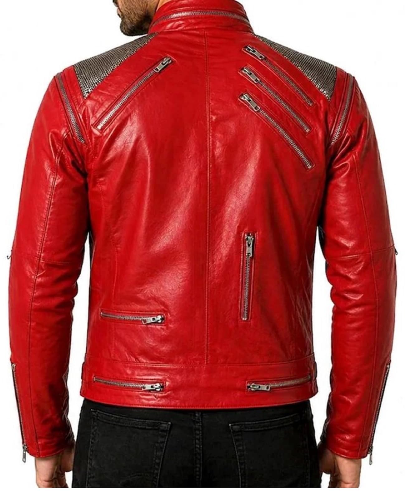 Chaqueta de cuero rojo inspirada en el famoso cantante legendario para hombre, para concierto, cosplay, Halloween y Navidad