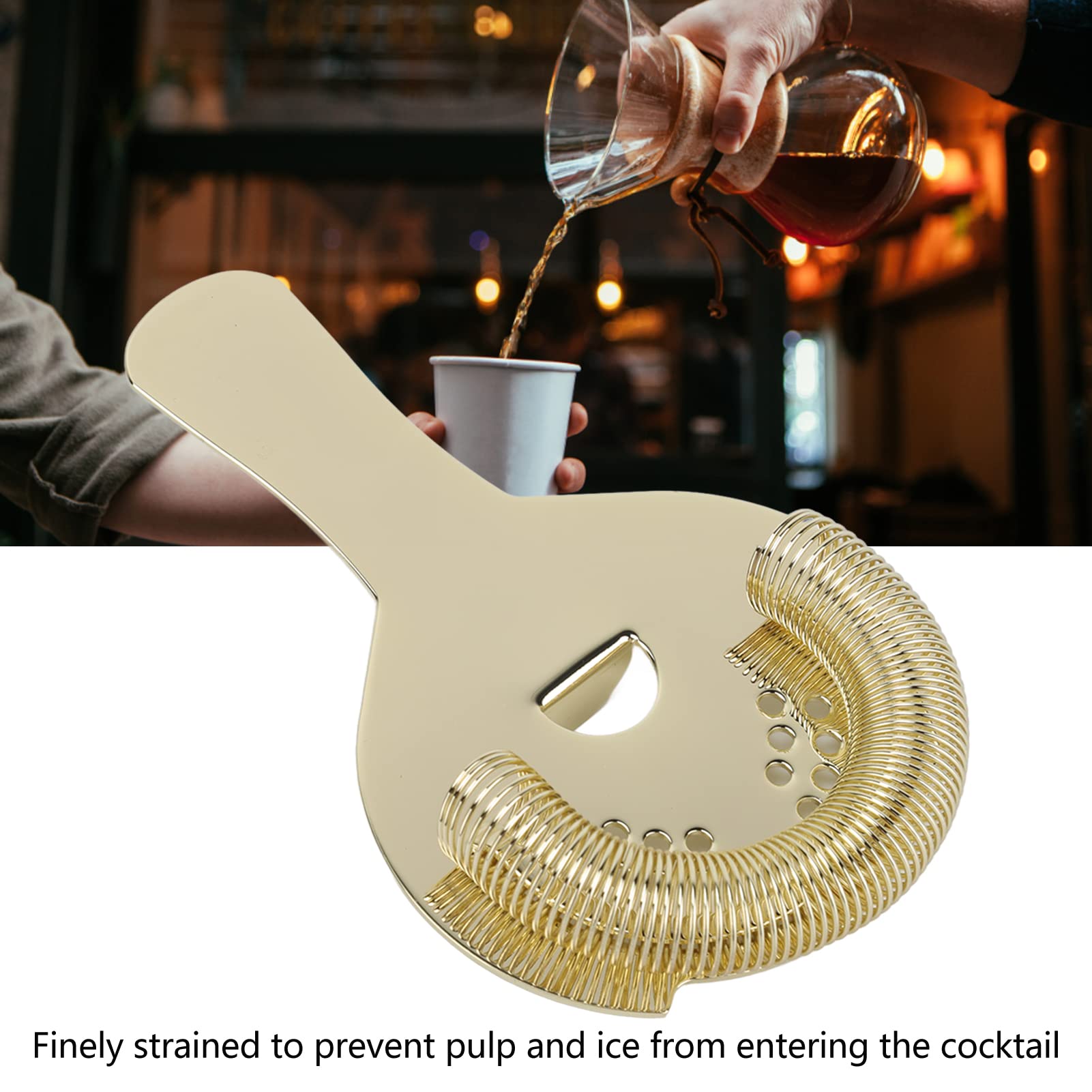 Alvinlite Bar Strainer Hawthorne Strainer for Cocktails Stainless Steel Drink Ice Strainer with High Density Spring for Bartenders(Gold)