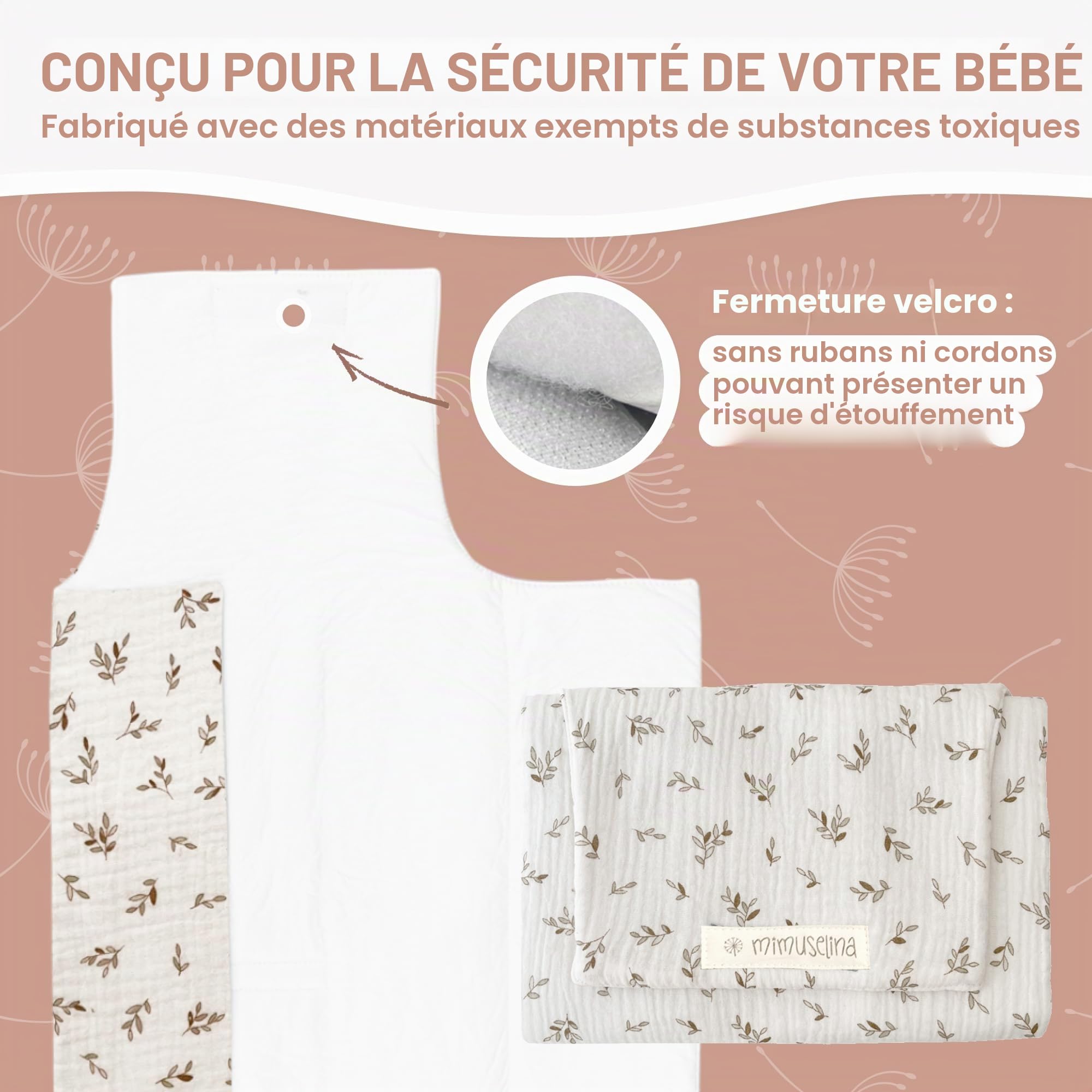 MIMUSELINA Set Tapis a Langer Portable et Sac a Langer Bebe | Imperméable, Pliable et 100% Coton OEKO-TEX | Accessoires Bébé pour Sorties ou Voyages | Fait Main en Espagne