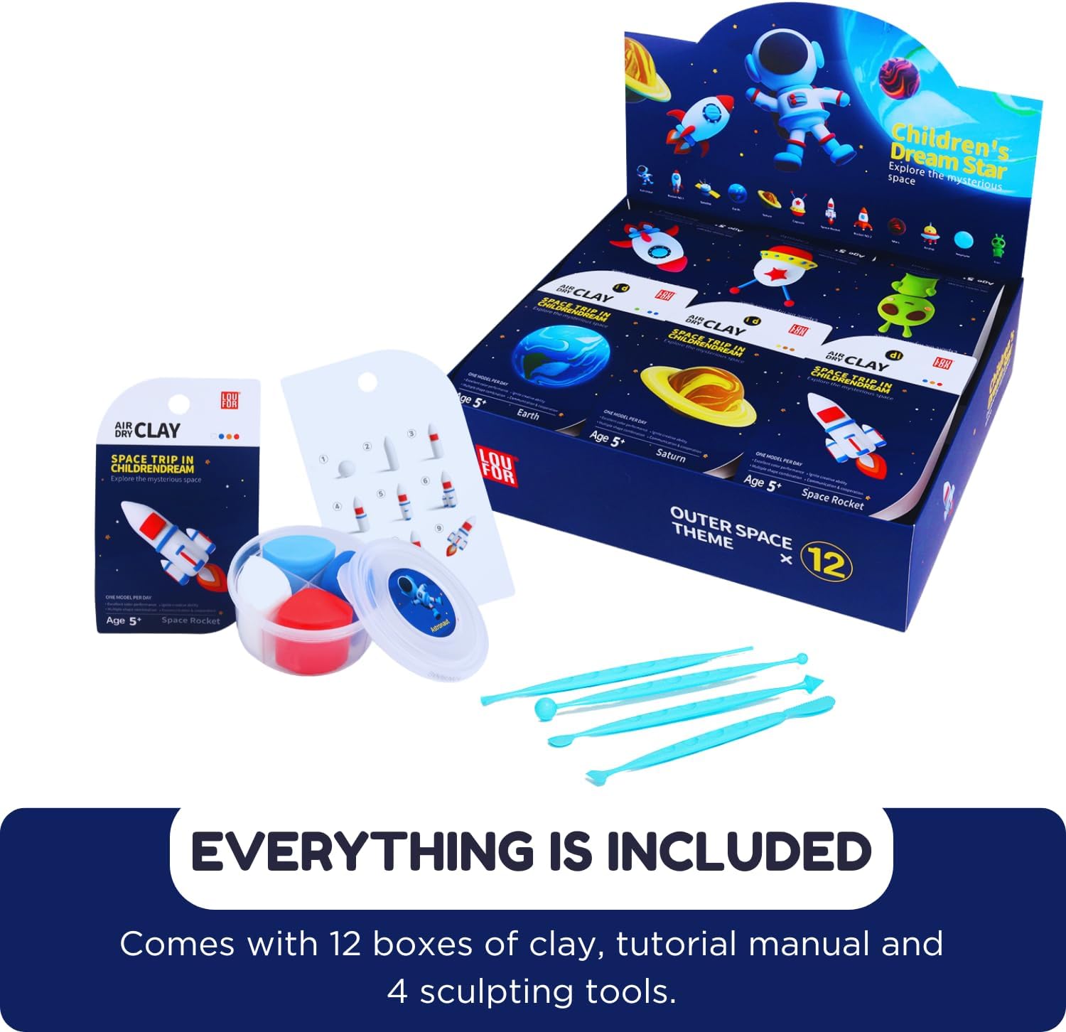 Air Dry Clay Kits - Modeling Clay for Kids, Ultra Light & Soft, Safe & Non-Toxic, DIY Airdryclay Kit with Sculpting Tools and Tutorials, Creatible Art Crafts Toys Gifts for Boys Girls #04Dark Blue- Children's Drem Star image 6 of 7 B0DNCD7QK7