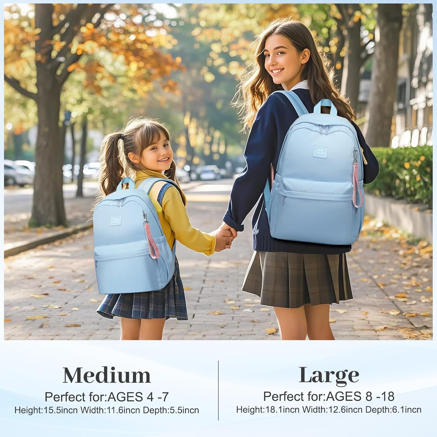 Caran·Y Waterproof Kids Backpack with Large Capacity-Lightweight School Bookbag for Boys Girls Ages 4-7,Multi-Pocket Medium Backpack for Travel(Aqua Blue)