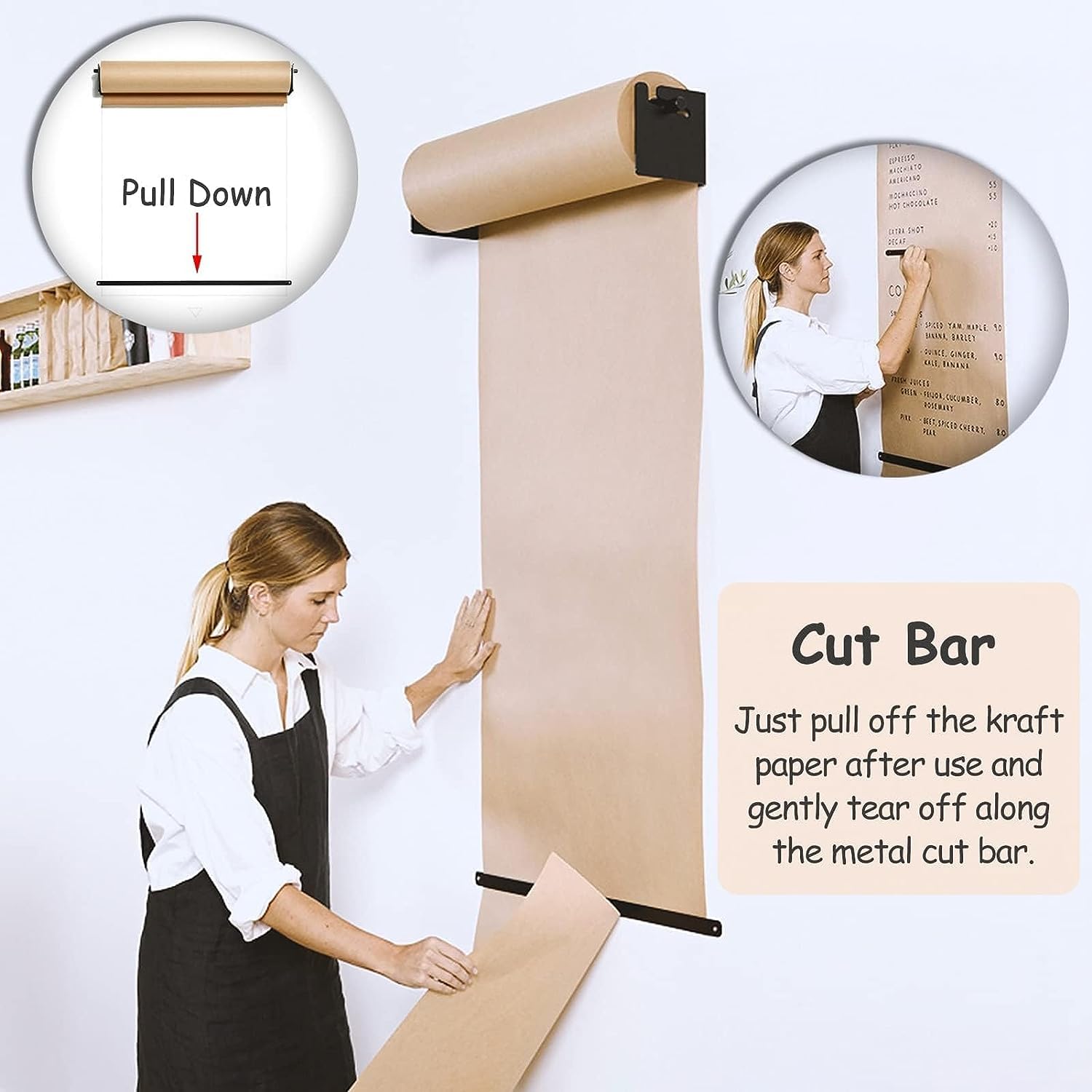 VECNUM Wandmontierte Kraftrolle Übergroße An Der Wand Montierte Papierrolle 1 Spender 1 Kraftpapier 1 Papierhalterung Für Bürobedarf Studiobedarf Kinderzimmerdekoration,60cm