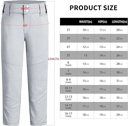 Miniatura 6 de QBK 2T 3T 4T 5T to 17 años Niños Pantalones de Béisbol Pantalones Pantalones de Softbol Niños Tee Ball Pantalones