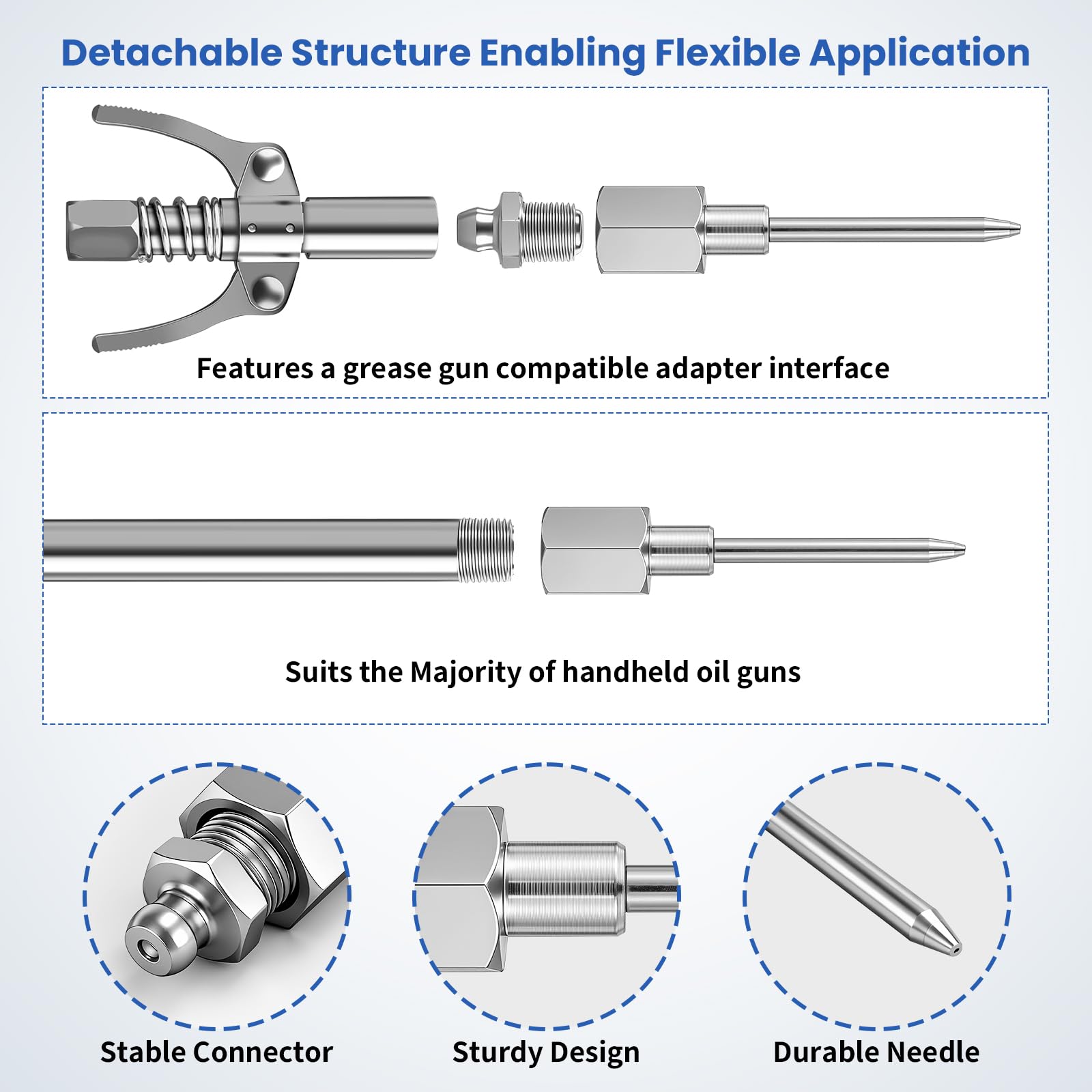 7PCS Grease Gun Needle Tips Accessories Kit Set Mini Needle Dispenser Rubber Joint Nipple Straight Nozzle Coupler Elbow Fittings Adapter Detachable Injector for Narrow Tight Small Confined Spaces