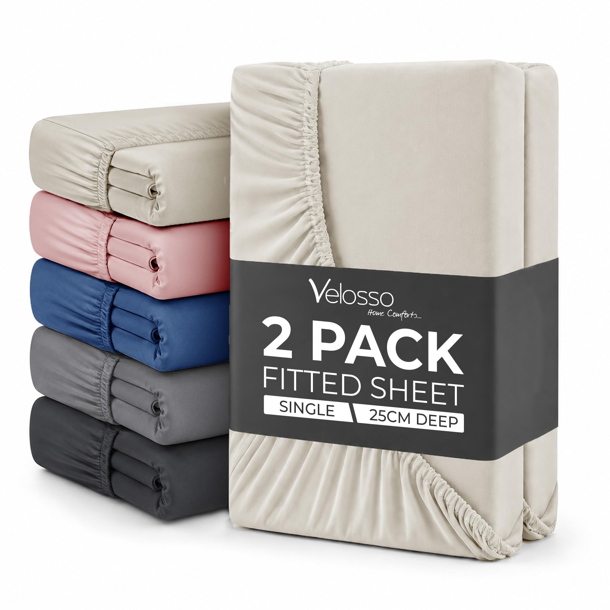 Plain Dye Fitted Sheet 25cms Pocket Soft Brushed Microfibre Fabric Mattress Bottom Bed Sheets (Cream, Single 2 Pack)