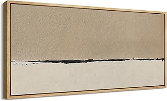 MUDECOR Extra Large Framed Canvas Print Wall Art Minimalist Beige and Black Abstract Horizon Retro Fine Art Illustrations Decorative Colorful Multicolor for Bedroom - 60"x30"