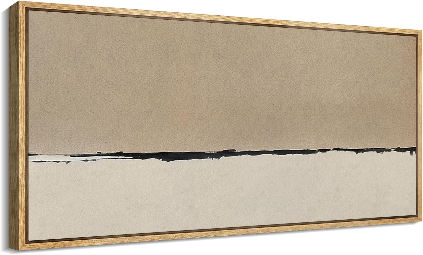 MUDECOR Extra Large Framed Canvas Print Wall Art Minimalist Beige and Black Abstract Horizon Retro Fine Art Illustrations Decorative Colorful Multicolor for Bedroom - 60"x30"