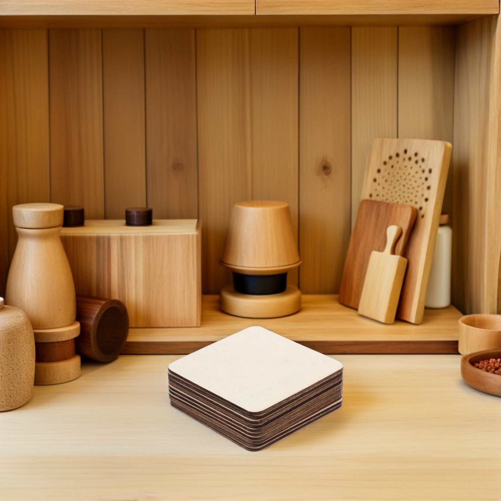 Cabilock 40 Pezzi Legno Grezzo Quadrati per Artigianato, Piccoli Pezzi di Legno Naturali Verniciabili per Fai da Te, Pittura, Incisione e Decorazioni Casa