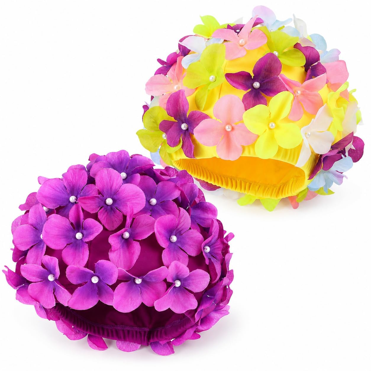 FAVOMOTO Badekappe Blumen: Badekappe Damen - 2pcs Badekappen für Schwimmer für Damen Handbuch Strass Floral Blütenblatt Retro Schwimmen Gap Badekappen Frauen Blumenblumenblatt Schwimmen
