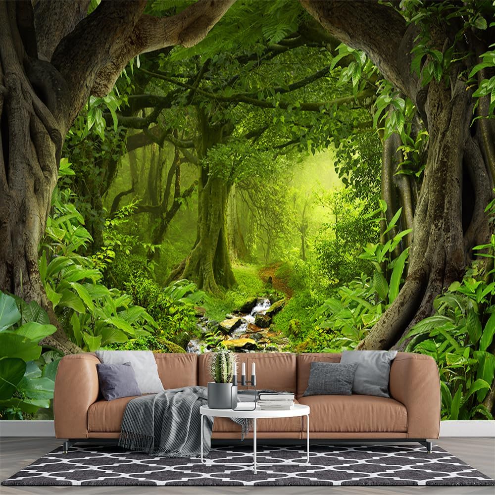 Custom Forest Peel and Stick Wall Mural Nature Landscape Murals Living Room Bedroom Forest Wallpaper