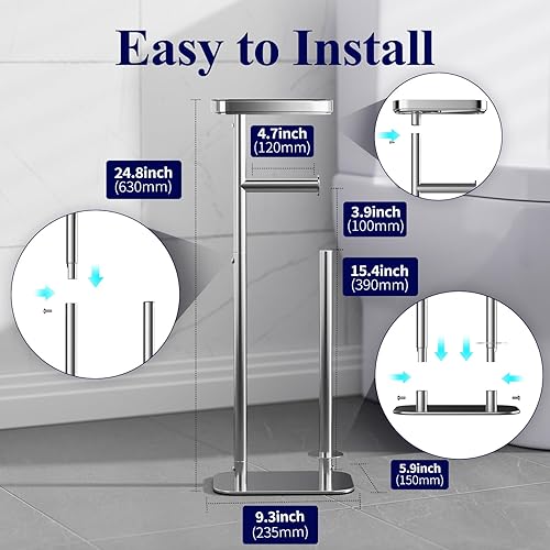 Miniatura 41 de Kitsure Soporte de papel higiénico de pie – Soporte de papel higiénico de metal inoxidable para 4 rollos con base antideslizante y estante para Negro