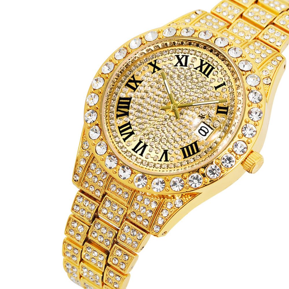 Relojes Hip Hop para Hombre, Relojes de Cuarzo de Lujo con Diamantes Brillantes con Fecha
