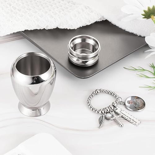 Miniatura 5 de Urnas pequeñas personalizadas para cenizas humanas de 2.85 pulgadas, pequeña urna de recuerdo con dije de cruz, mini urnas de cremación de acero