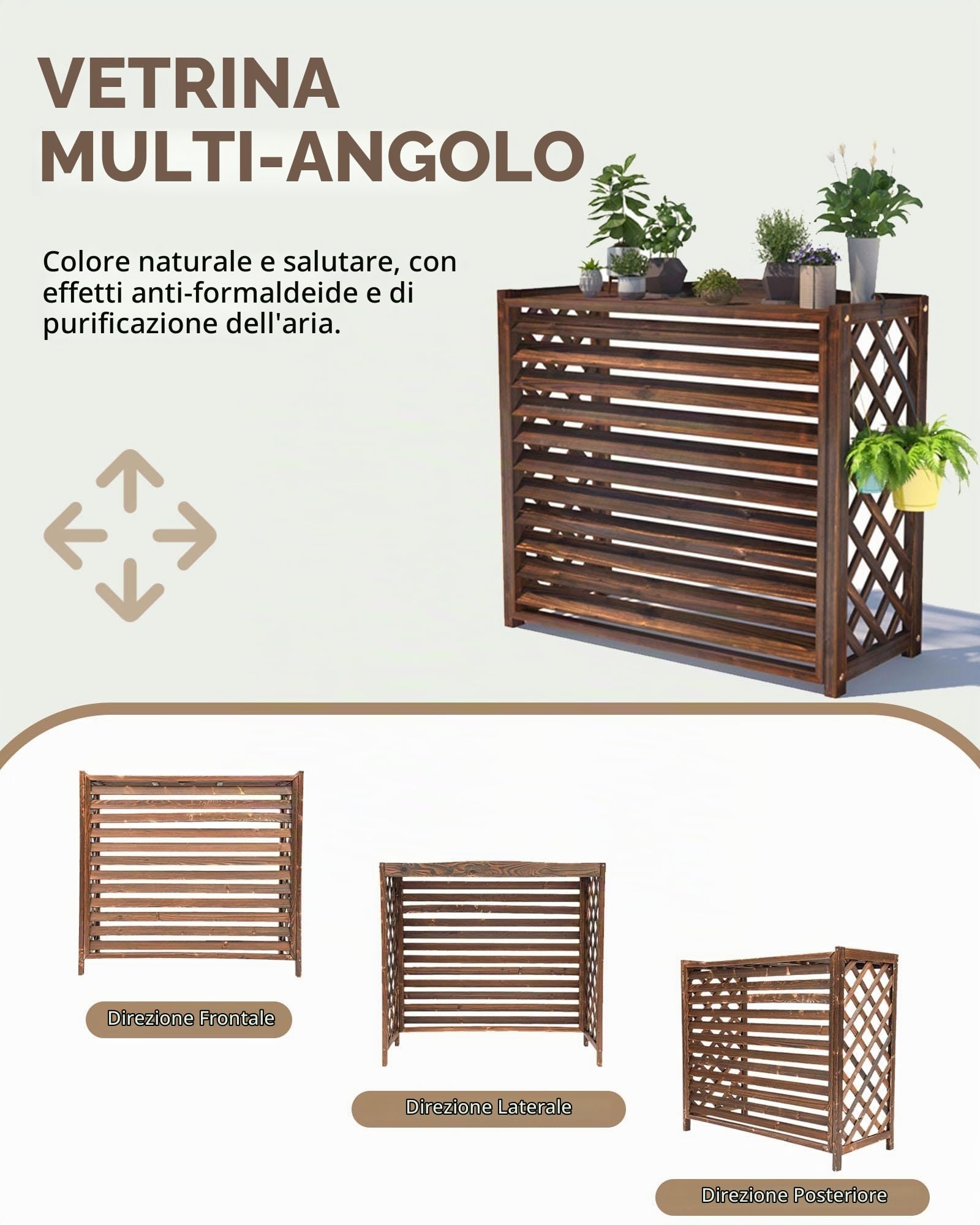 Copri Condizionatore da Esterno in Legno Massiccio, Impermeabile Copricondizionatori Esterni Legno per Decorazione di Terrazze, Balconi E Patio(Medium)