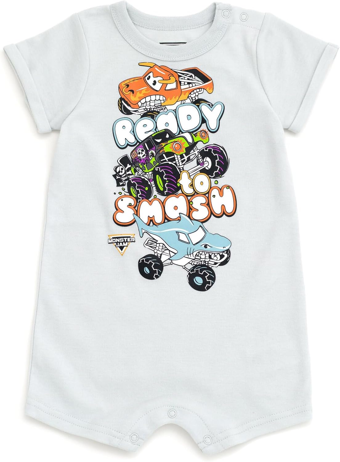 Monster Jam Romper and Bucket Sun Hat Outfit Set Newborn to Toddler Grave Digger El Toro Loco Megalodon