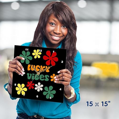 Miniatura 5 de 3dRose Wall Clock Silent - 15 inch - Funny Cute Lucky Vibes Retro Sixties Hip Flowers Poker Gambling - Funny