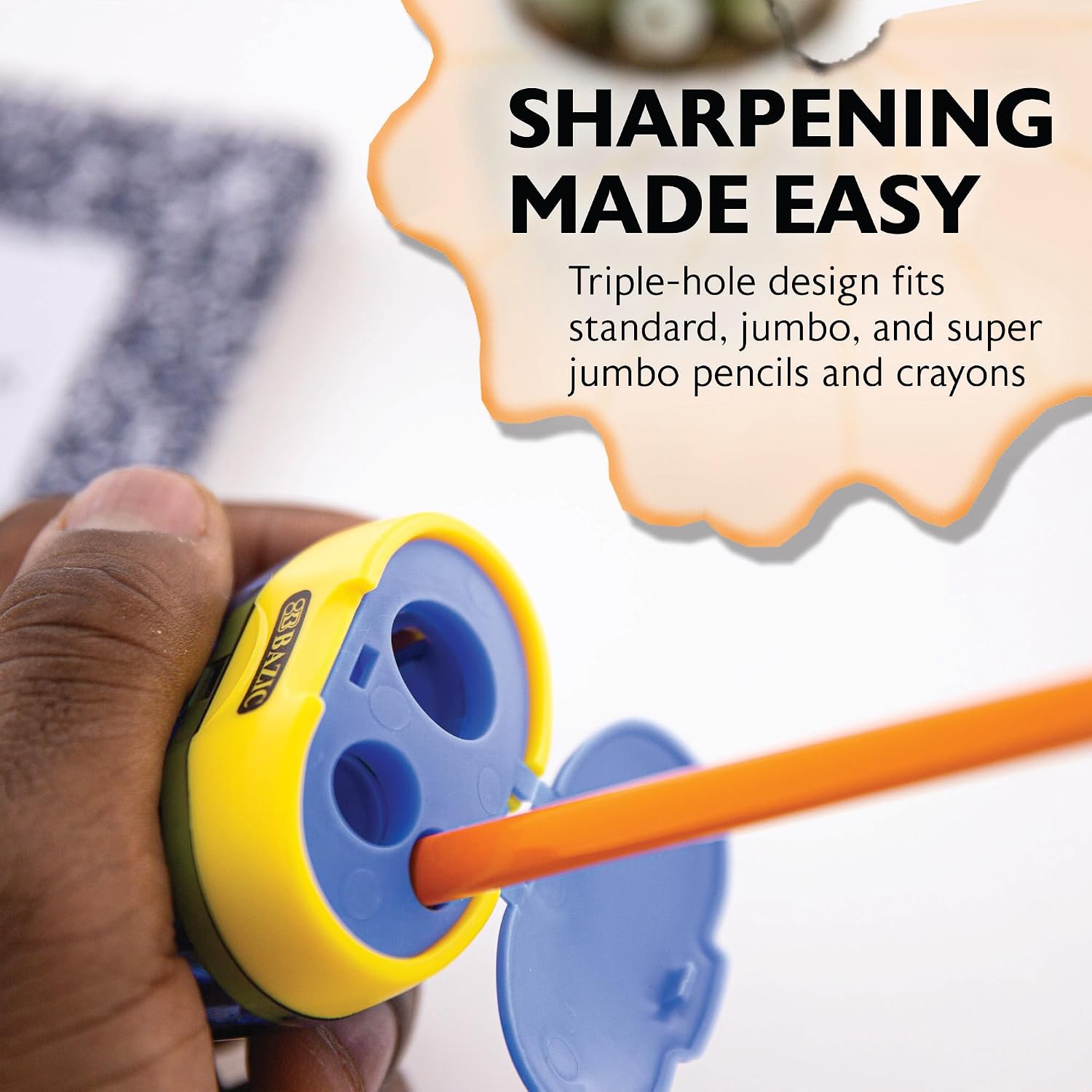 BAZIC Products 3-Hole Pencil Sharpener, Standard Jumbo & Super Jumbo Triple Hole Handheld Manual Sharpeners for Pencils Crayon Office School Artists, Assorted 144-Pack