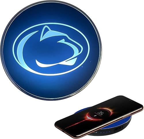 Cargador inalámbrico de la Universidad de Penn State con logotipo iluminado de Nittany Lions y banco de energía integrado con licencia oficial,