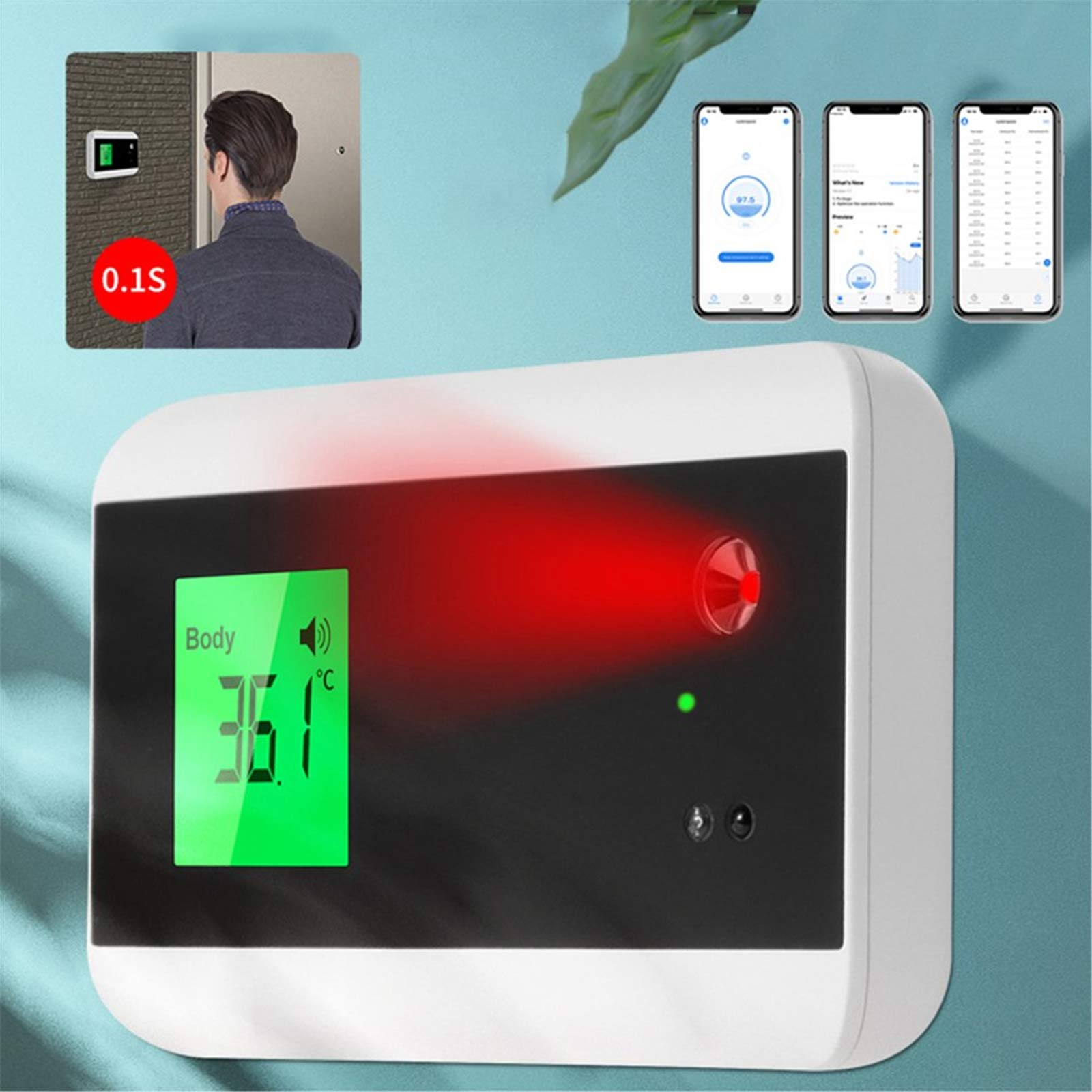 ZYC Medición de Temperatura infrarroja sin Contacto Medidor de Temperatura infrarrojo Corporal Bluetooth montado en la Pared Temperatura de la Oficina en el hogar