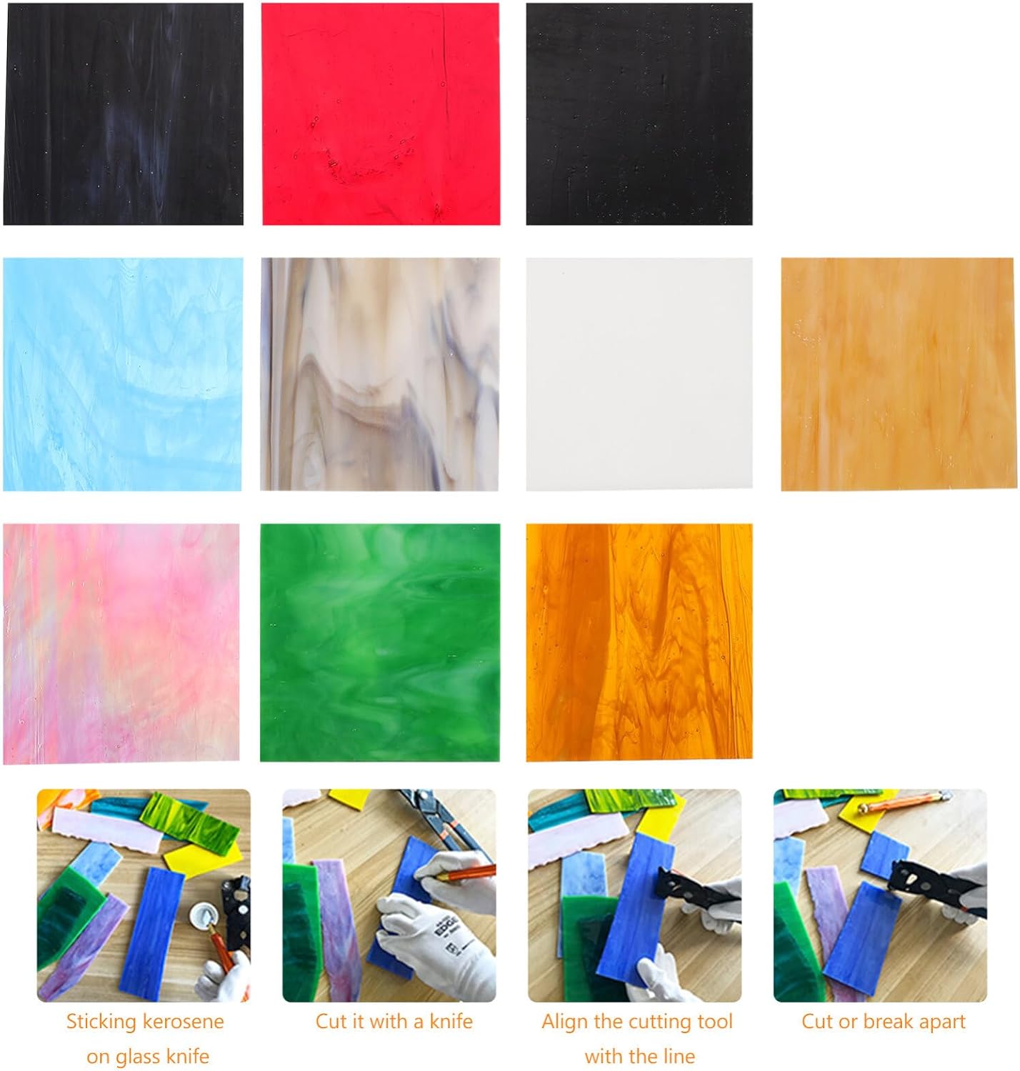 Homoyoyo 10pcs Colored Glass Sheets for Crafts Projects and Stained Glass Art Mica Material for Home and Church Decor Eye-catching Patterns Mixed Colors