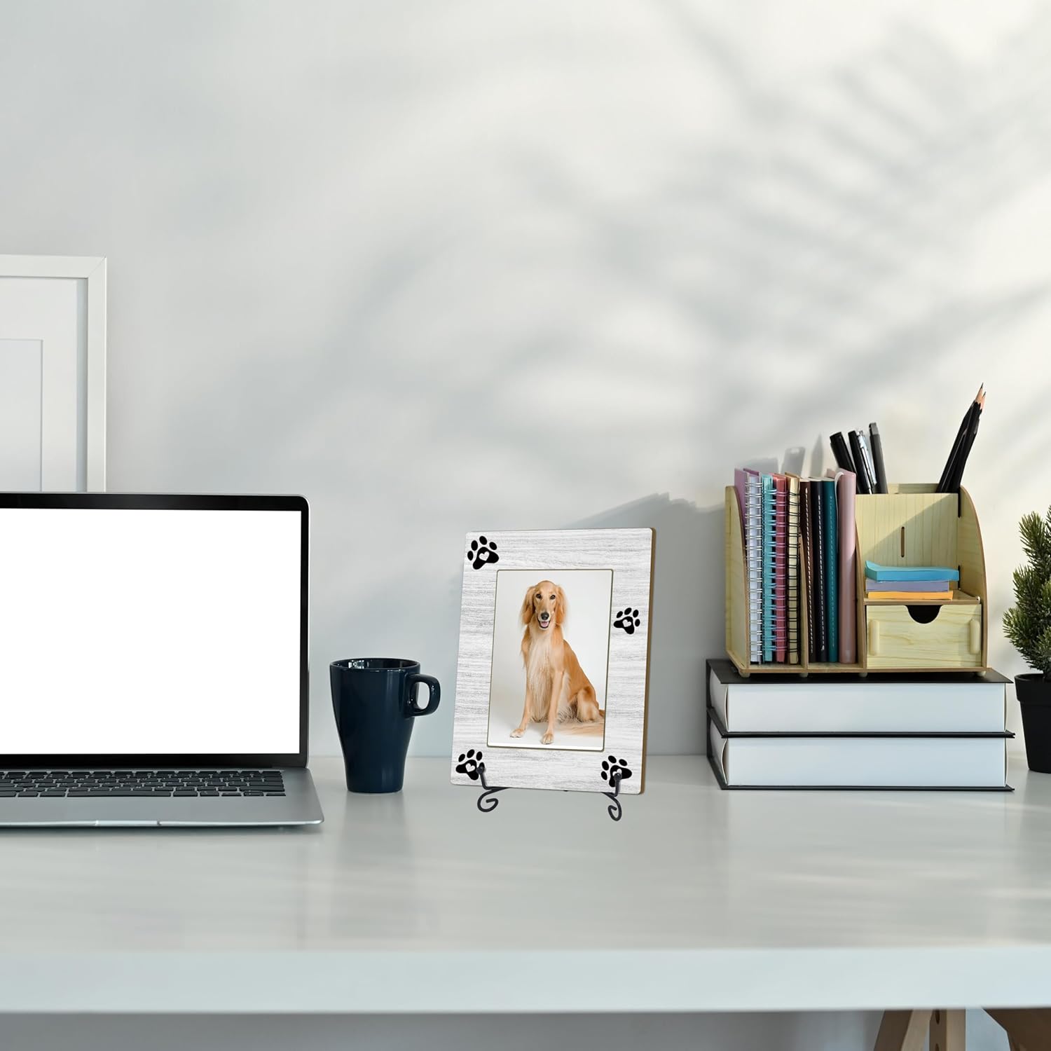 Pet Picture Frame, Cat Dog Photo Frame, Gifts for Dog Lovers, Wooden Photo Frames Fits 4x6 with Stand for Desktop Display, Home Office Decor Paw Print Design - Image 4