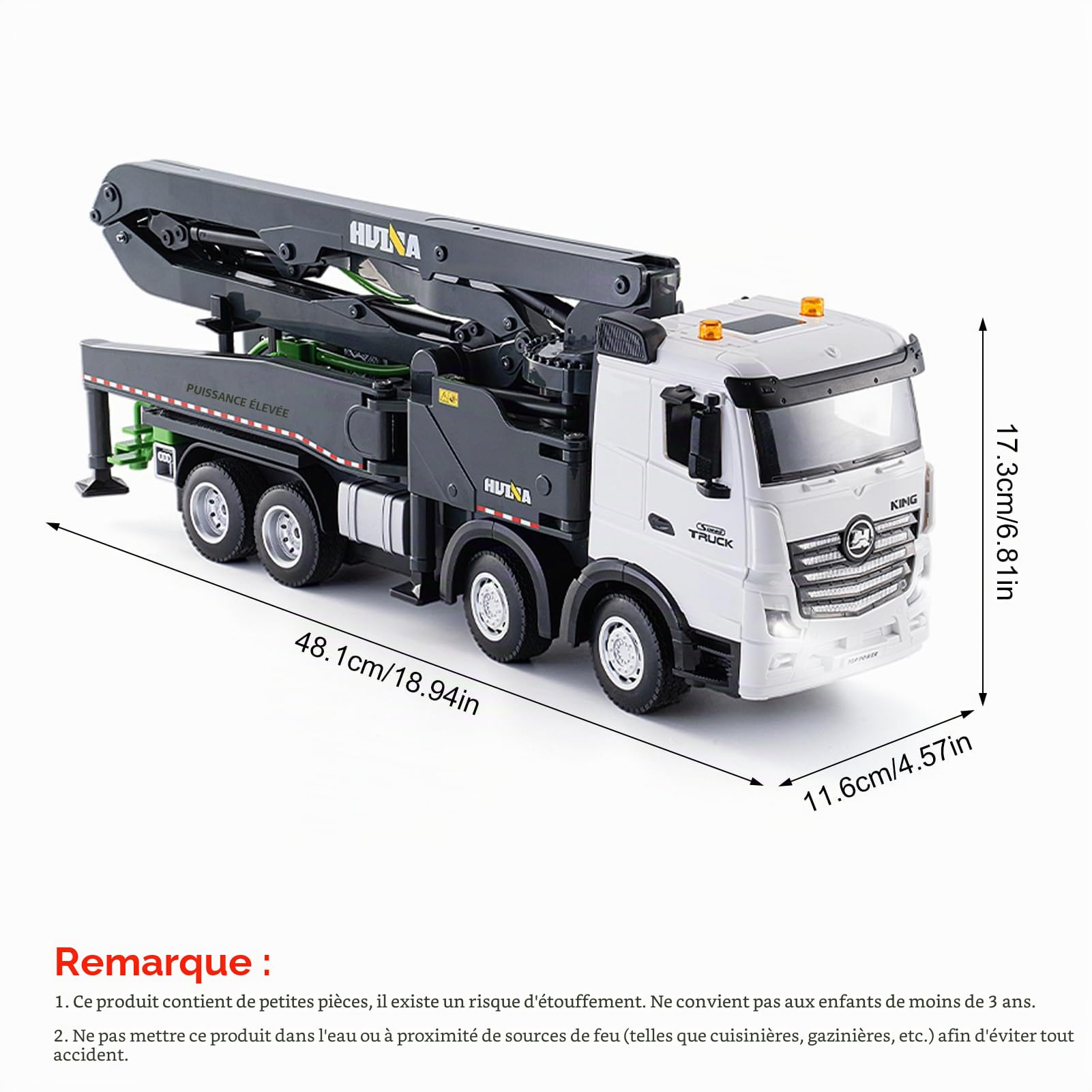 Véhicule de Chantier, Camion Pompe à Béton Télécommandé 2.4G, Modèle de Construction avec Pompe à Eau Fonctionnante, Lumières et Sons, Matériel Haute Résistance