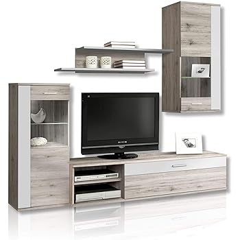 Forte Moderne Wohnwand Mit Beleuchtung Holz Sandeiche Dekor Kombiniert Mit Weiss 213 X 41 3 X 184 Cm Amazon De Kuche Haushalt