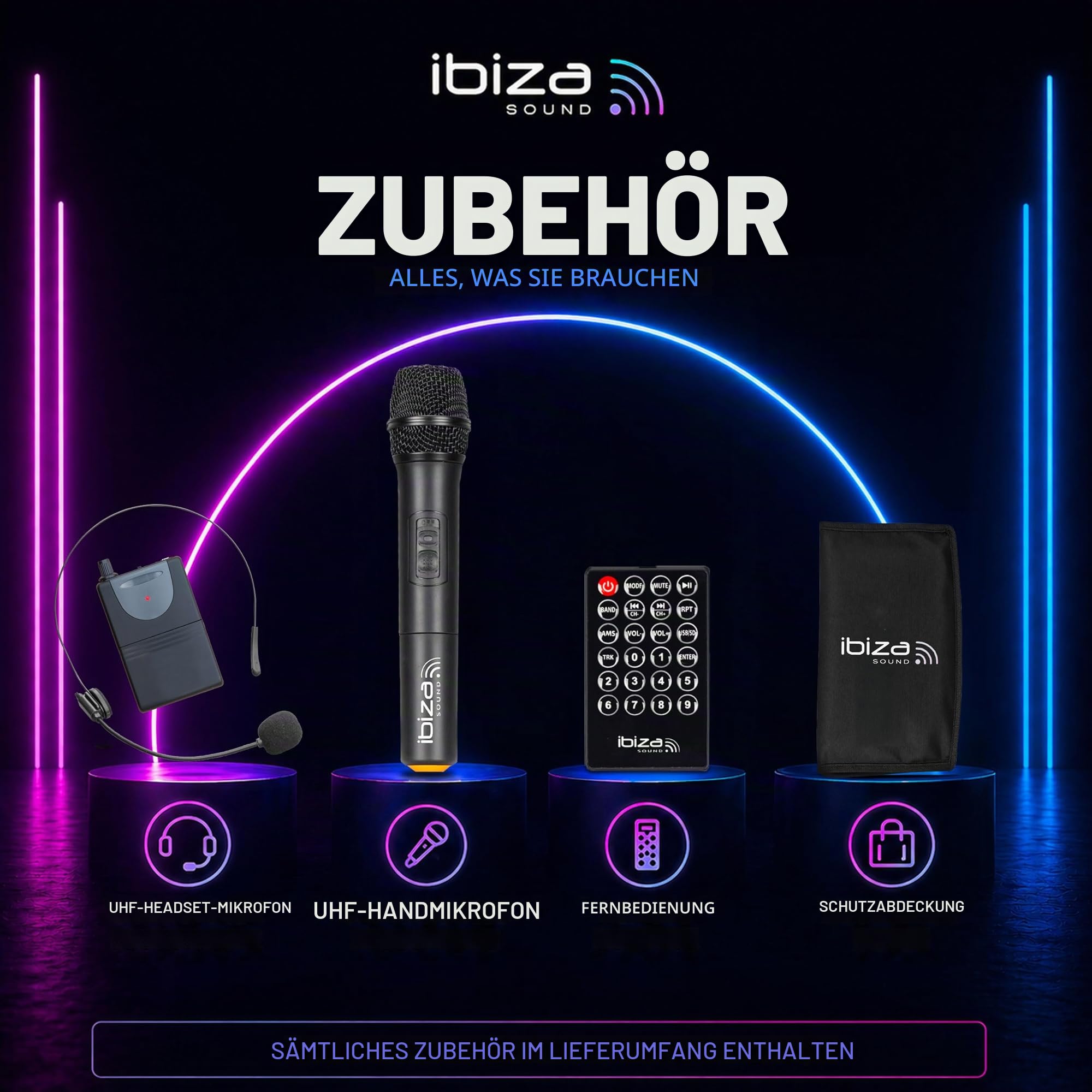 Ibiza PORT15UHF-BT Tragbarer Akku-PA-Lautsprecher 15"/38 cm – 800 W Max./400 W RMS – Karaoke mit 2 UHF-Mikrofonen – TWS – USB, SD, Rec, VOX – Trolley