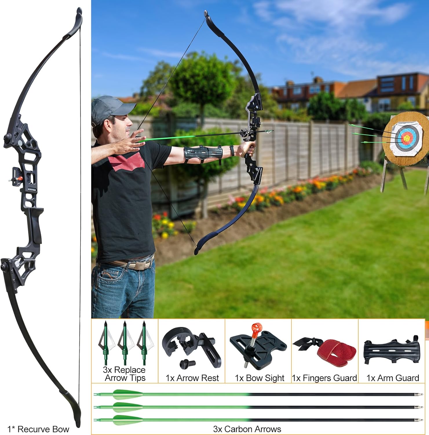D&Q Bowfishing Bow 40lbs Bow and Arrow Set for Adults Beginner, Bow Fishing Combo Kit Bowfishing Reel Bowfishing Arrows for Fish, Recurve Bows for Adults Hunting Practice Shooting (Black 40lbs)