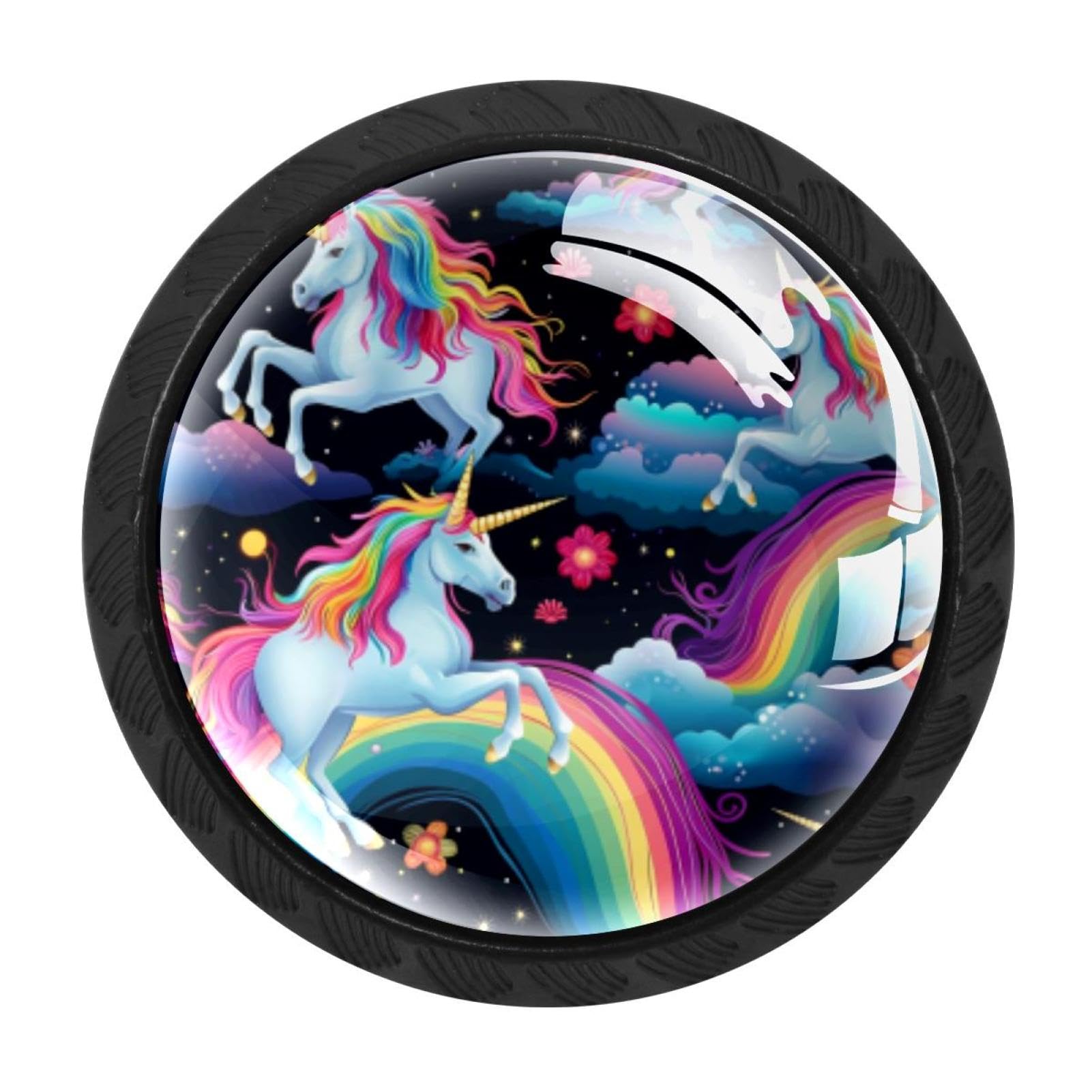 Chenzzzz Multicolored 04 4 Pieces Round Cabinet Knobs Rustic Dresser Knobs, Drawer Cupboard Wardrobe Cabinet Pulls Handles Hardware For Home Kitchen Furniture, Rainbow Unicorn