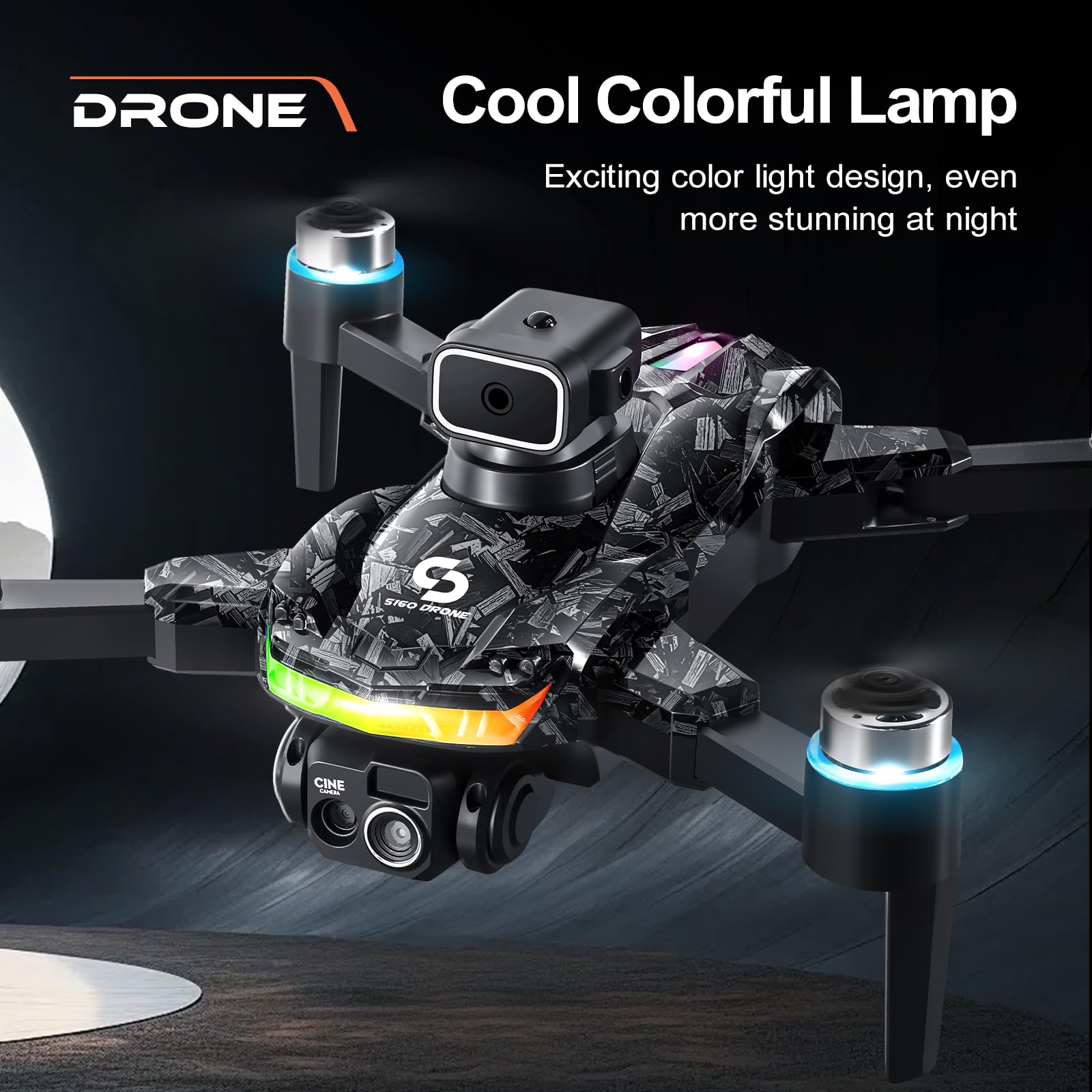 S160 Drone Pieghévole con Telecomando a Schermo Integrato - Doppia Camera HD 90°, Evitamento Ostacoli 4 Direzioni, Motore Brushless, Volo Stabile a Flusso Ottico, Autonomia 13 Min (black)