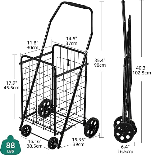 Miniatura 4 de YITAHOME Carrito de compras plegable con ruedas, carrito de comestibles plegable con ruedas para personas mayores, carrito plegable portátil para