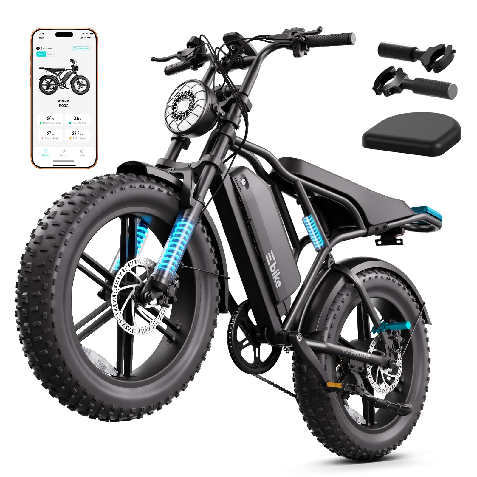 TST Electric Bike for Adults, 1500W Peak Motor Ebike, 20" x 4.0" Fat Tire E Bike, 48V 15Ah Removable Battery, Dual Suspension, Disc Brakes, LCD & APP Control, UL 2849, for Commuting Off-Road