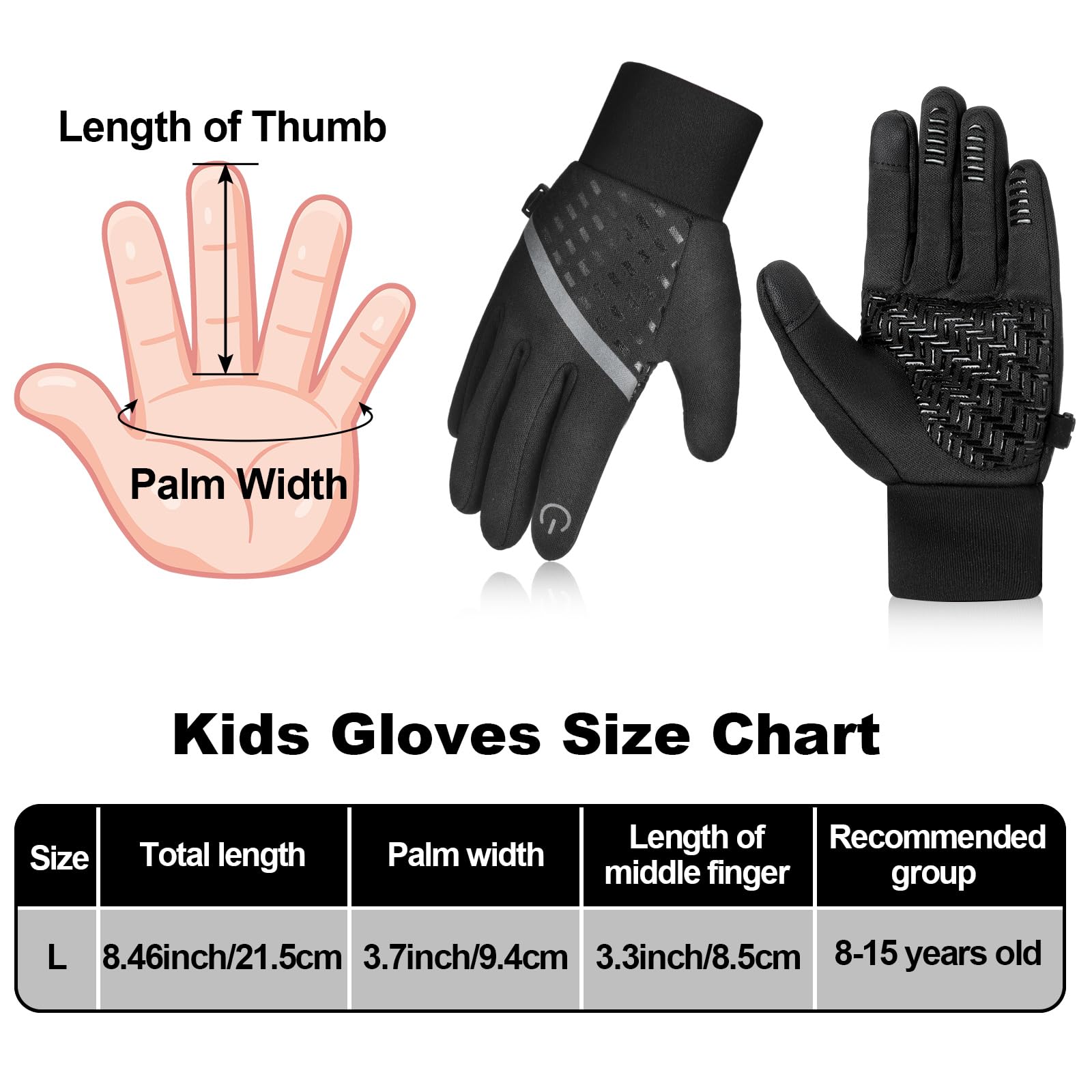 Suhine 2 pares de guantes impermeables para pantalla táctil, guantes de esquí de invierno para pantalla táctil, guantes cálidos reflectantes para niños y niñas