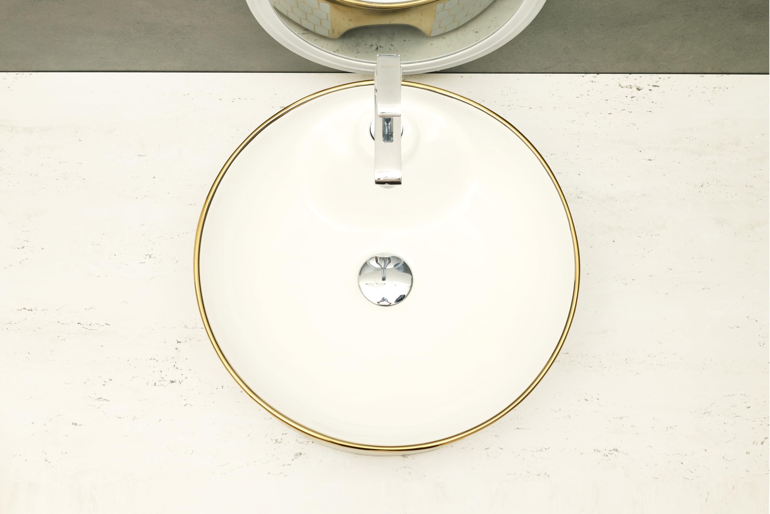HISRE Resin Round Designer Wash Basin Countertop Tabletop For Living Room Hotel Lobby Bathroom Basins & Living Room/Vessel/Sink/Wash Basin Gold (17 x 17 x 5 (2) G2402, photo 4 of 4