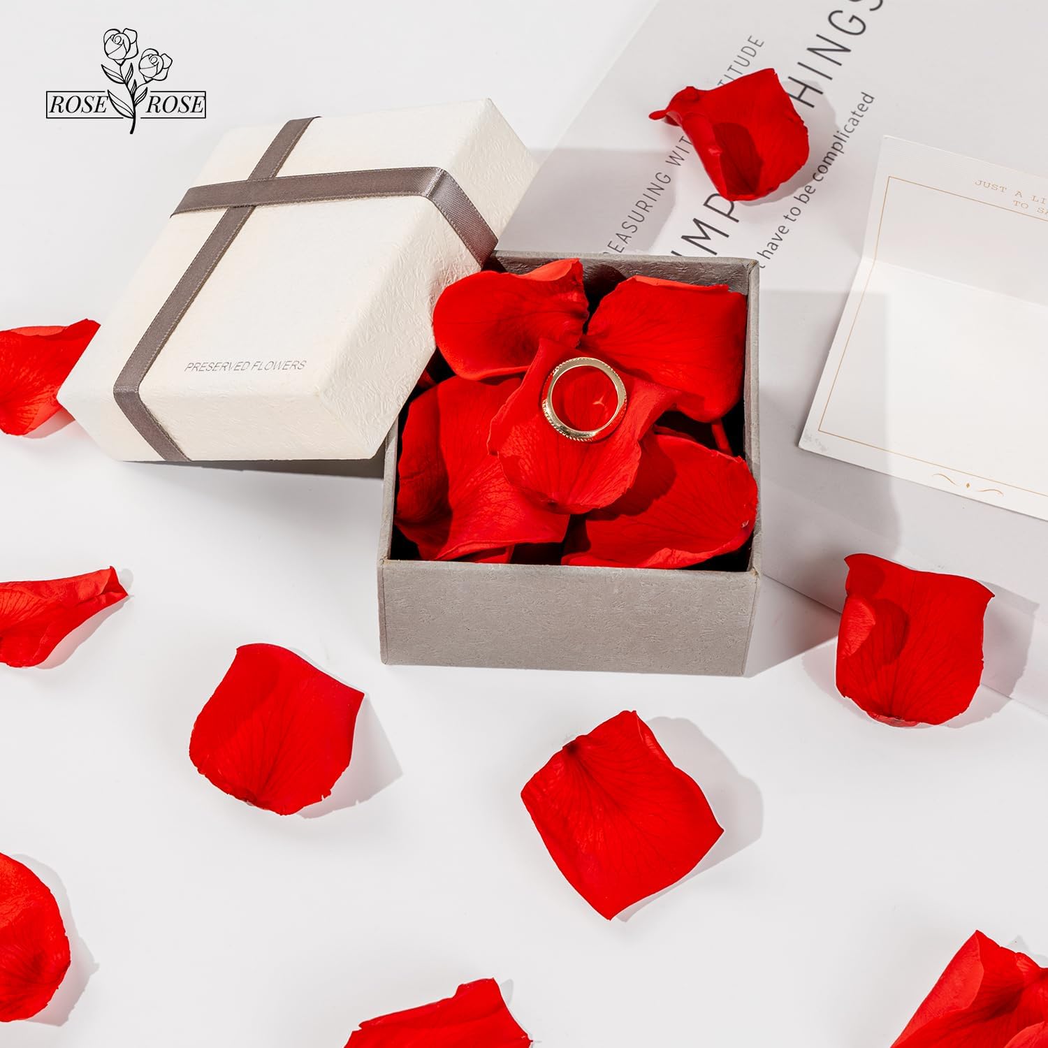 1.76oz(50g) Real Preserved Red Rose Flower Petals for Wedding, 1.76oz Preserved Petals for Wedding Proposal Romantic Night Valentine's Day Decor-Red