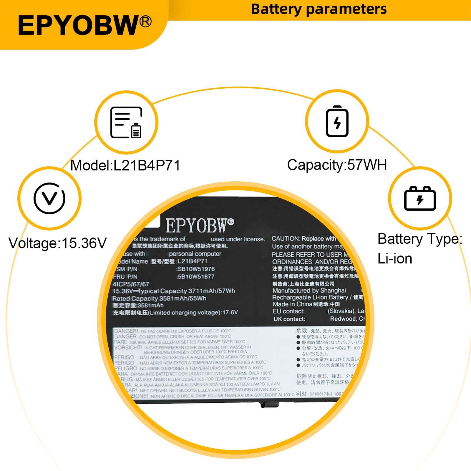 Amazon.com: EPYOBW L21B4P71 Laptop Battery 57Wh Compatible with