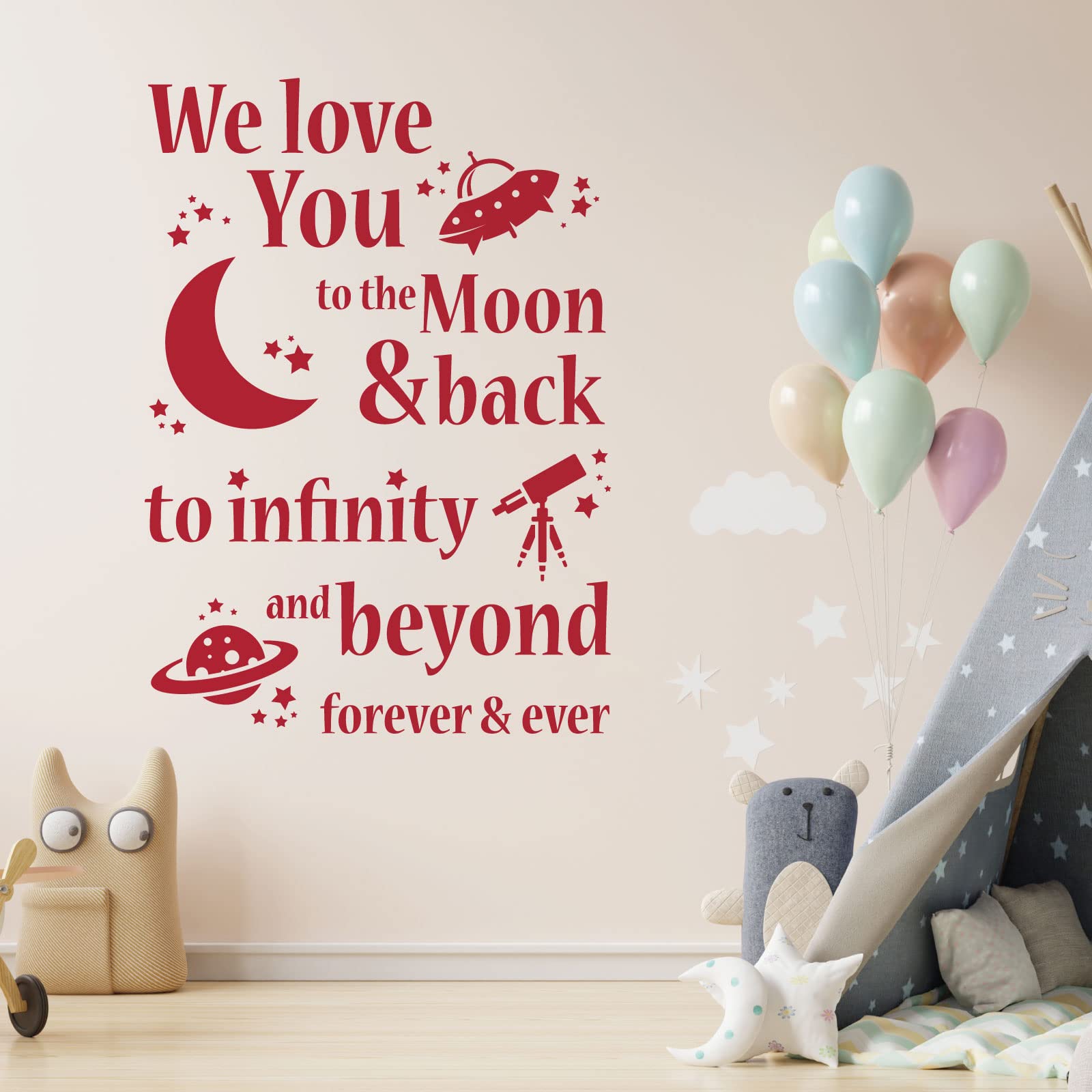 Wandaufkleber 'We Love You To The Moon And Back' – Mittelgroß, Dunkelgrau Fürs Kinderzimmer