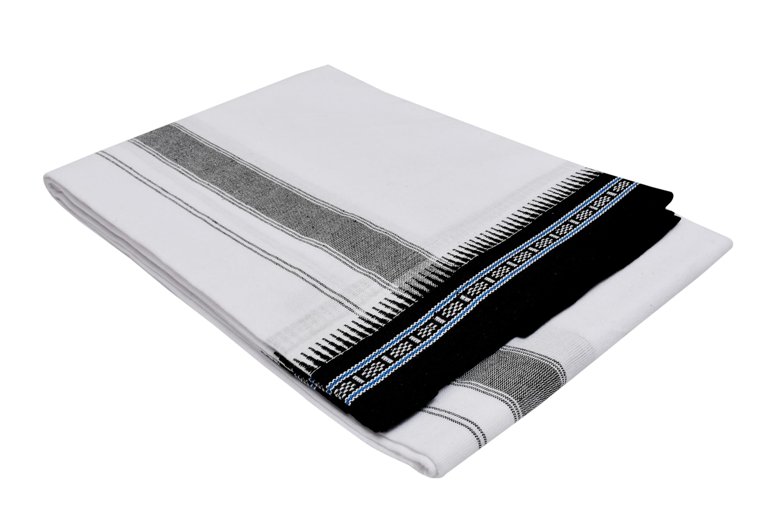 RETRO Cotton Dhoti with Black Border and Traditional Design (2.00 x 1.28 Metres)-image-5
