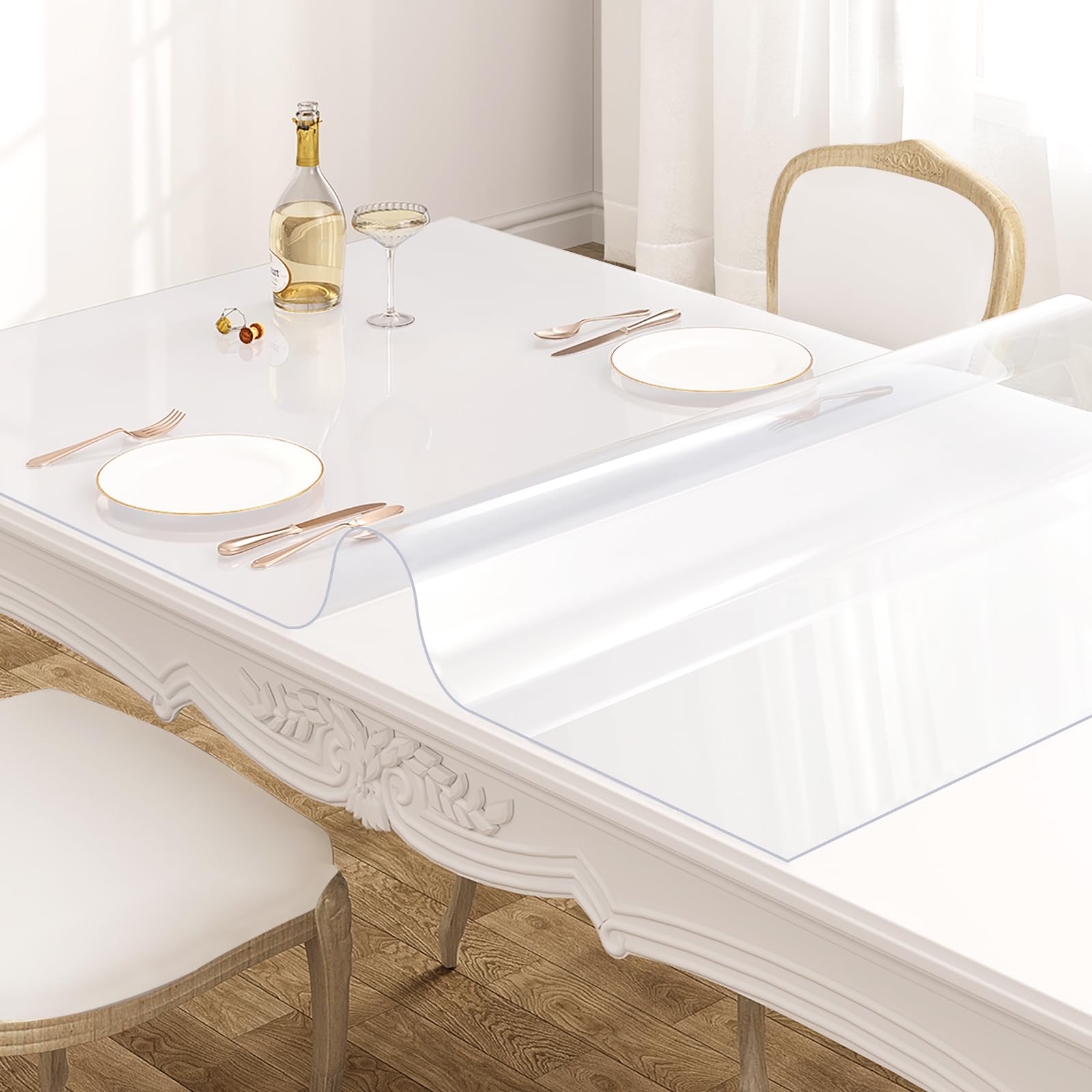 WOLTU Tischfolie 1 mm aus PVC Glasklar Hochglanz Tischdecke Transparent Wasserdicht Abwaschbar Tischschutz Folie für Tisch Rechteckig 100x200cm