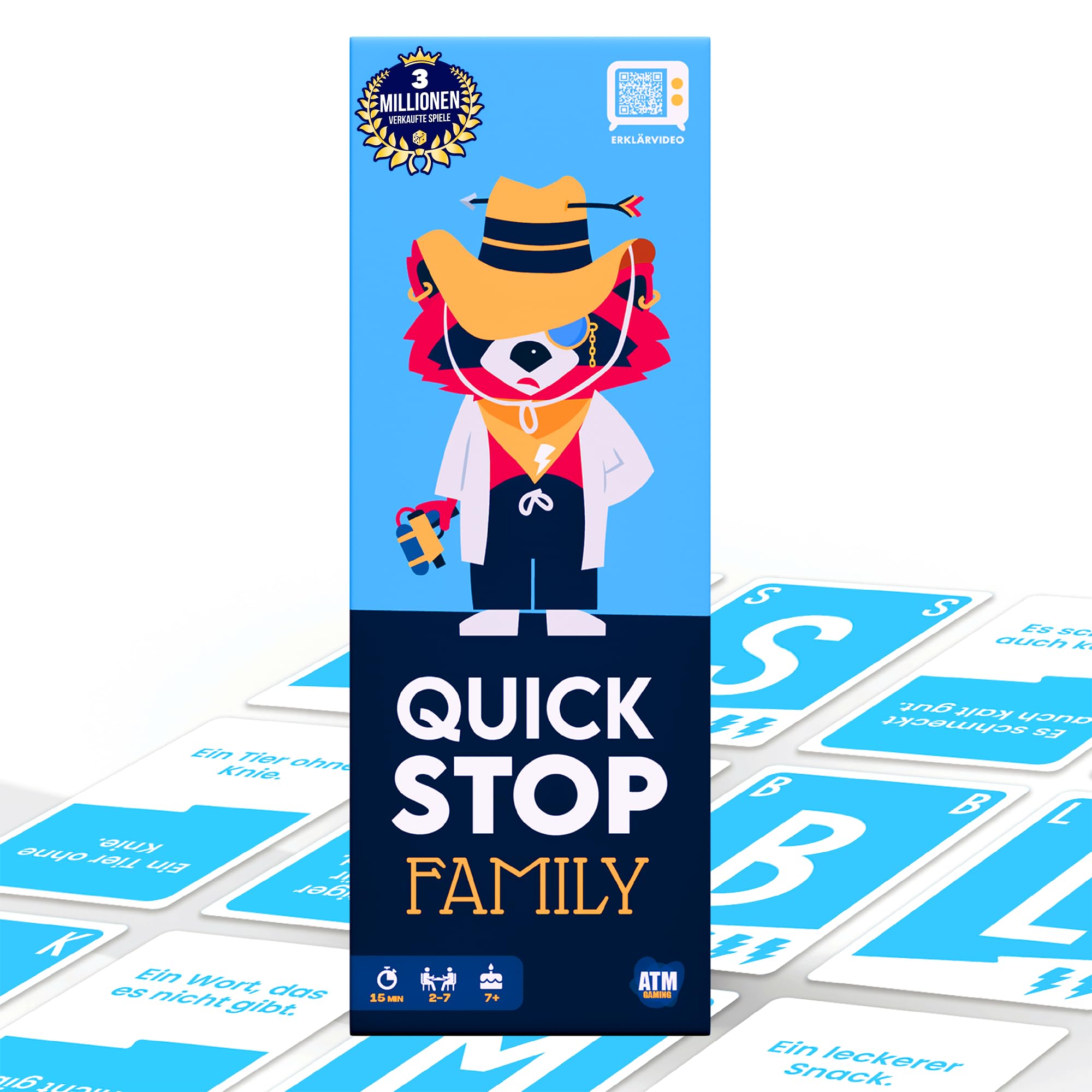 ATM Gaming QuickStop - Das Buchstaben-Duell - Familien-Edition - Kartenspiel für Kinder und Familien - Schnell und Verrückt - 2 bis 7 Spieler - Kartenspiel ab 7 Jahren - Familienspiel
