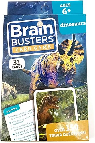 Brain Busters Juego de cartas con más de 150 preguntas de trivia Tarjetas didácticas (Dinosaurios)