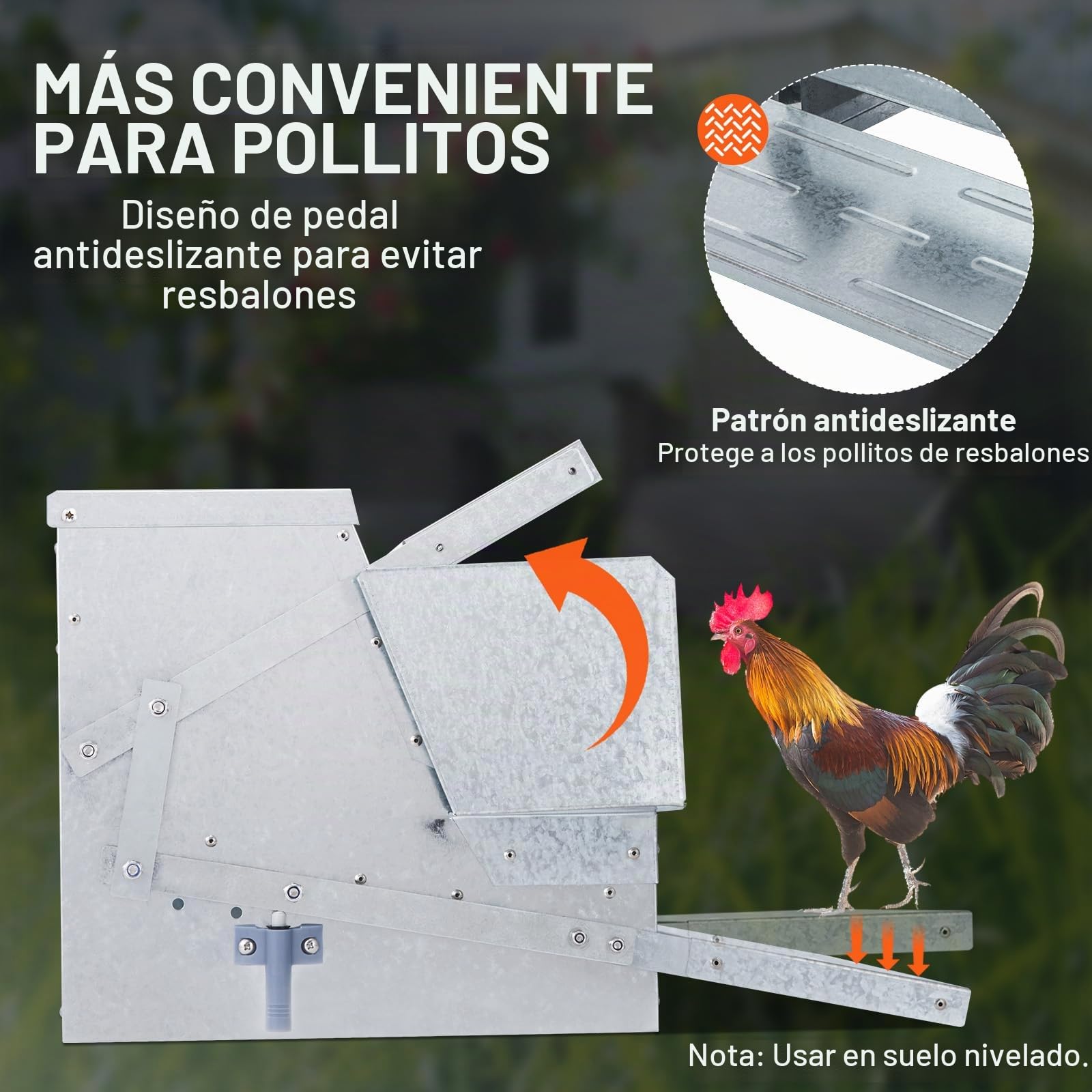 VEVOR Alimentador de Pollos de Pedal Capacidad de 11 kg Comedero Automático para Aves de Corral Alimenta 10 Pollos hasta 11 Días Acero Galvanizado con Tapa Impermeable Prevención de Ratas para Aves