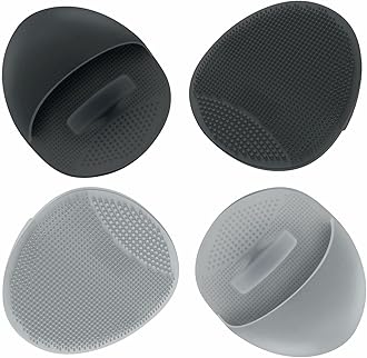 Manmihealth 4 Pack Soft Silicone Face Scrubber Exfoliator,Silicone Handheld Manual Facial Cleansing Brush, Face Washing Pad for Pore Cleansing Blackhead Removing Massaging (Gray+Black)*2