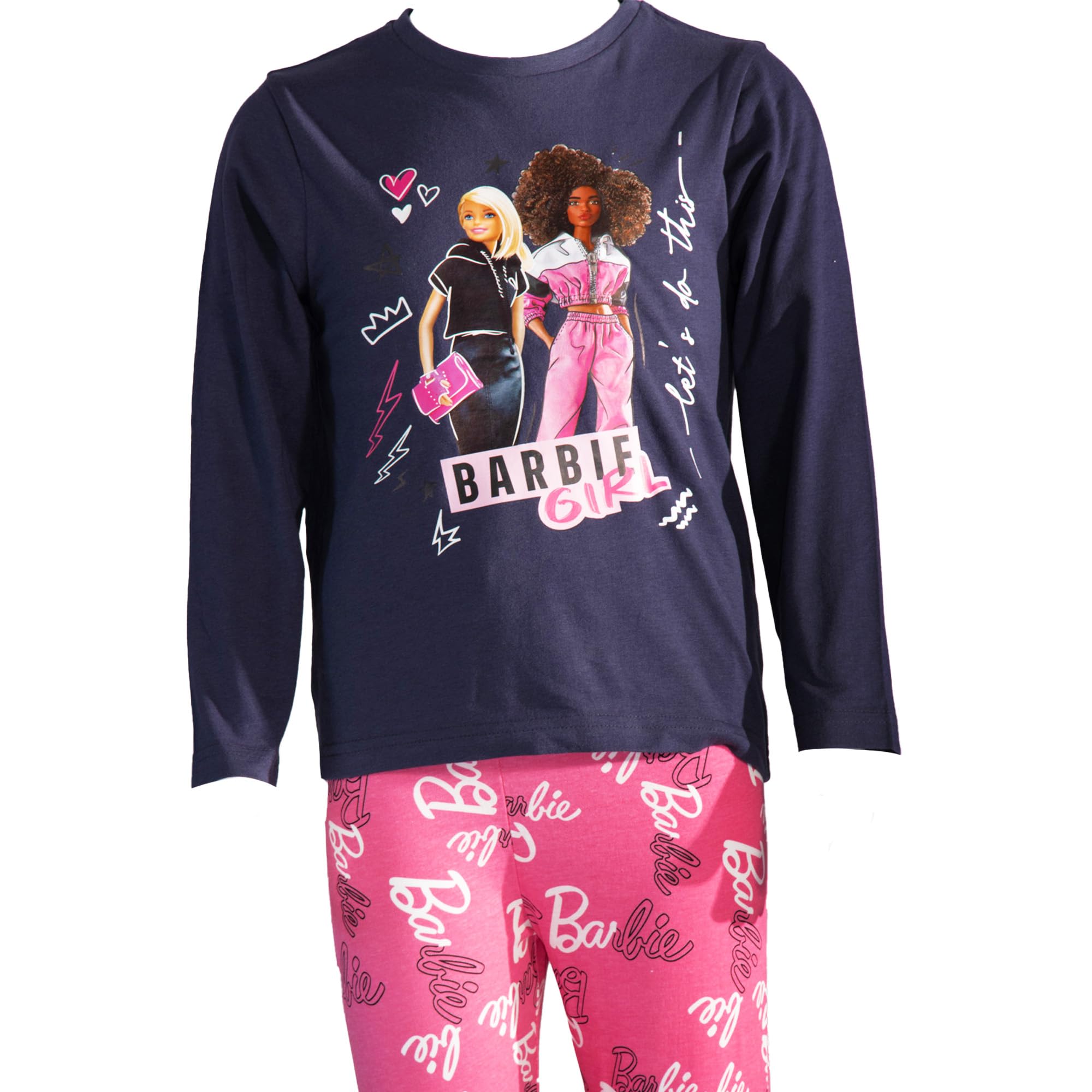 Barbie Set pigiama per bambini, confezione da 2, design Dream Team & Let's Do This | Biancheria da notte super morbida in 100% cotone | Elastico in vita e pantaloni con risvolto | Disponibile nelle