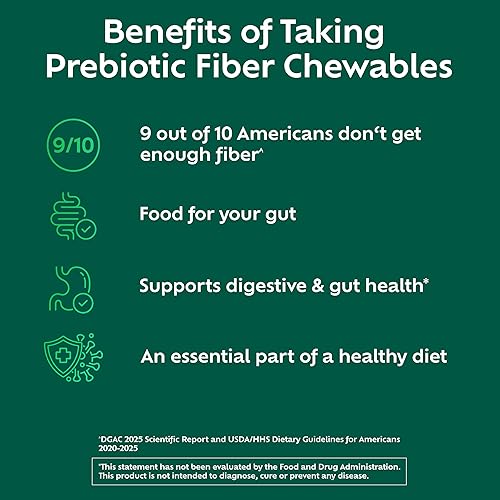 Miniatura 4 de Benefiber Tabletas masticables de suplemento de fibra prebiótica para la salud digestiva, sabores surtidos de frutas, 100 unidades