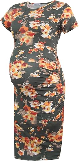 Smallshow Women's Short Sleeve Maternity Dress Ruched Pregnancy Clothes, Svp089, Large